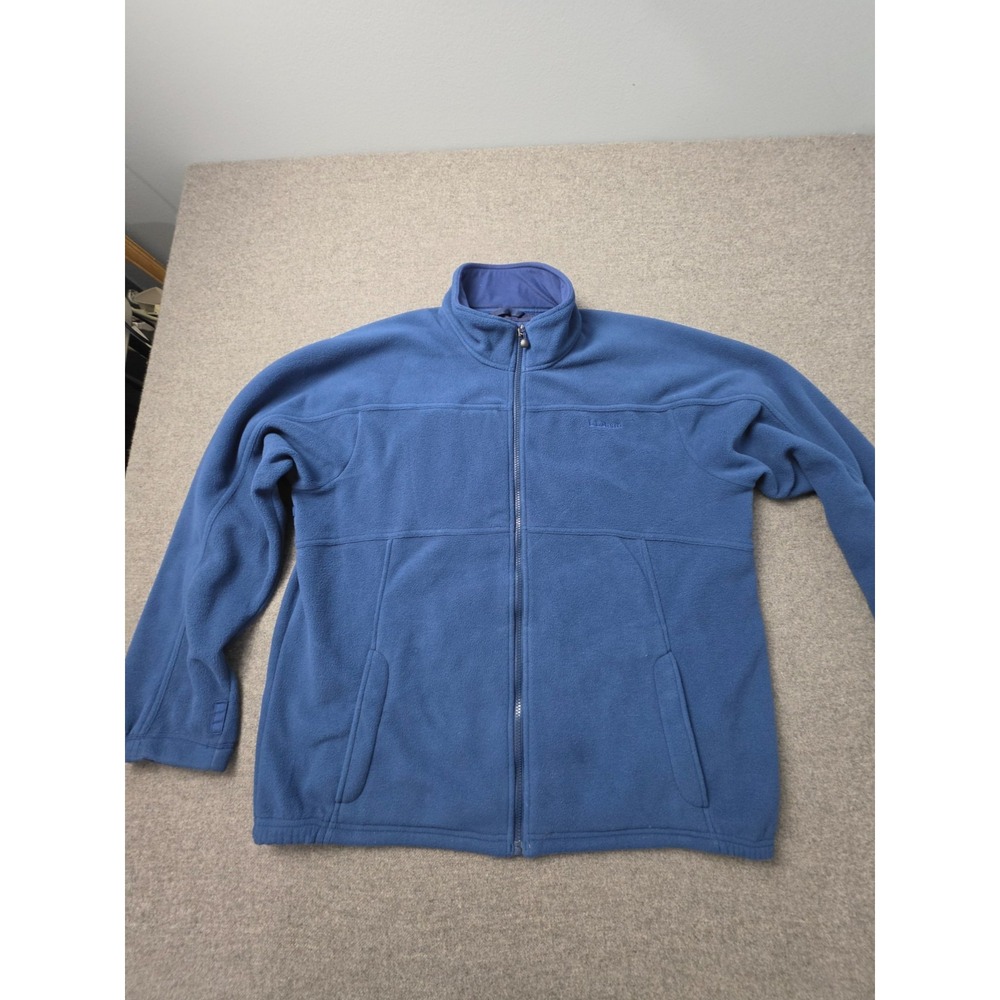 L.L. Bean Fleece Jacket Men XL Blue Inner Pockets Long Sleeve Mock Neck Full Zip